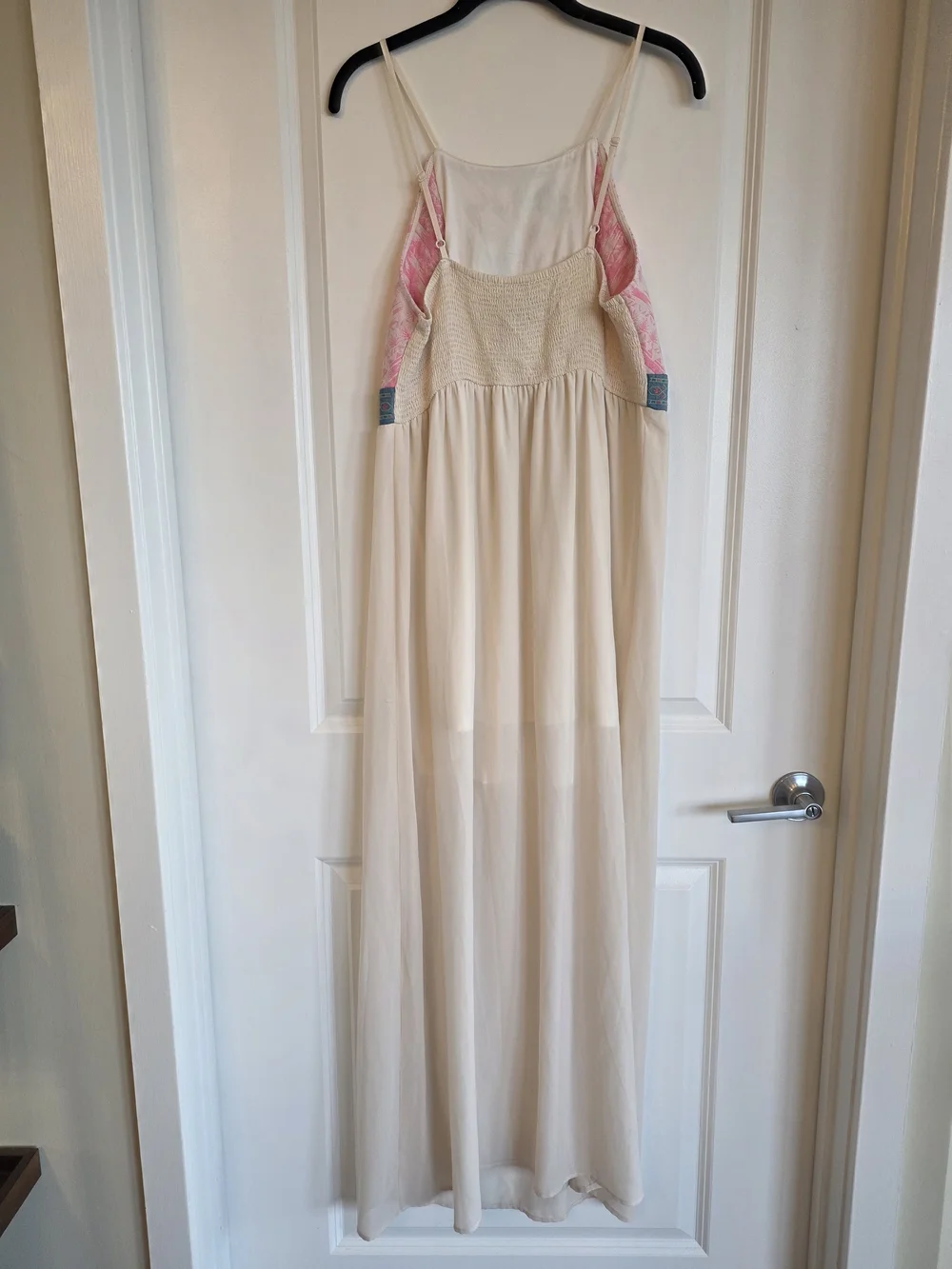 Flying Tomato Cream Dress with Pink, Blue & Yellow Floral Embroidery - Picture 3 of 5